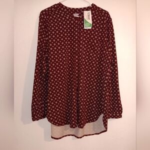 Lands End women's button up shirt size XL 18 maroon with pattern NWT
